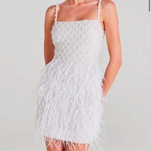 NADINE MERABI White Feathered Wedding Dress